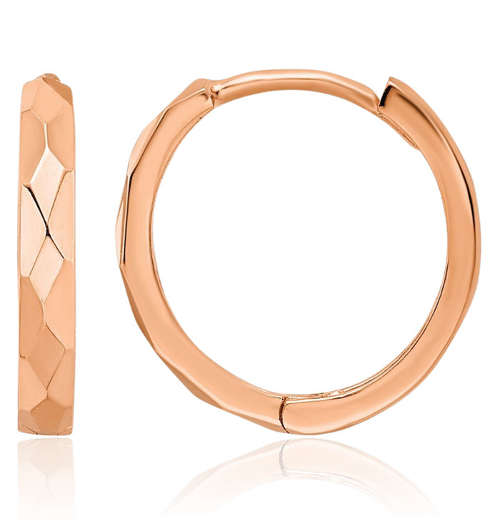 14K Solid Rose Pink Gold Round Huggie Small Hoop Earrings