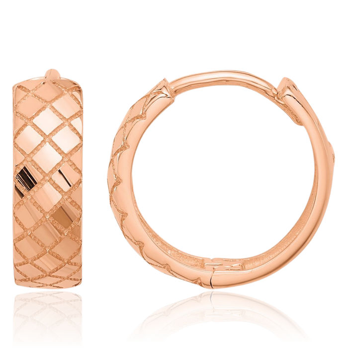 14K Solid Rose Pink Gold Round Huggie Small Hoop Earrings