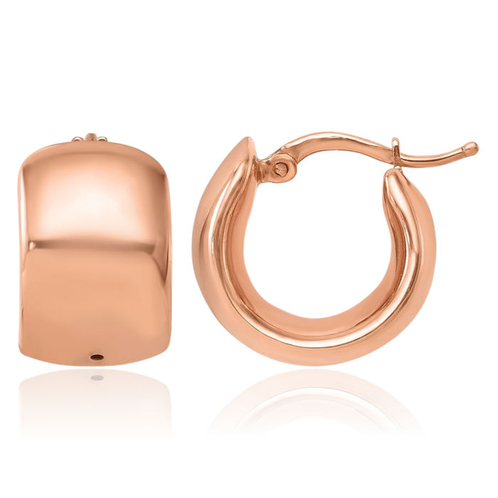 14K Solid Rose Pink Gold Round Huggie Small Hoop Earrings