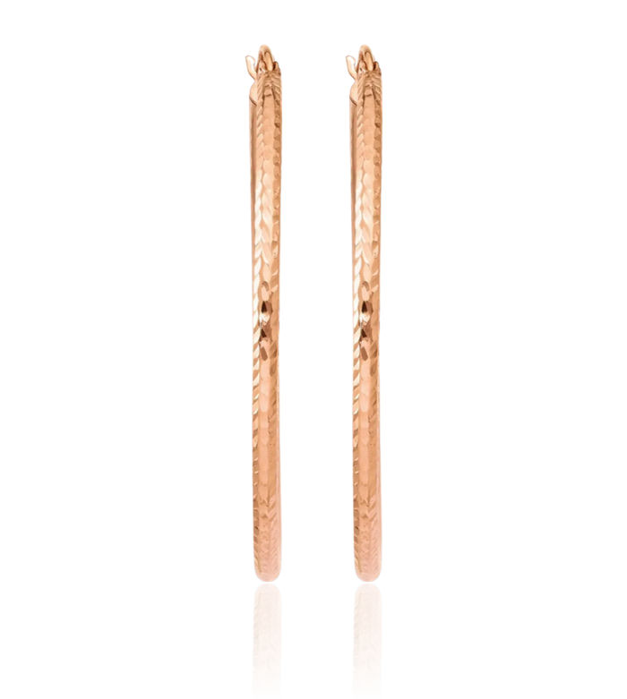 14K Solid Rose Pink Gold Tube Round Large Hoop Earrings