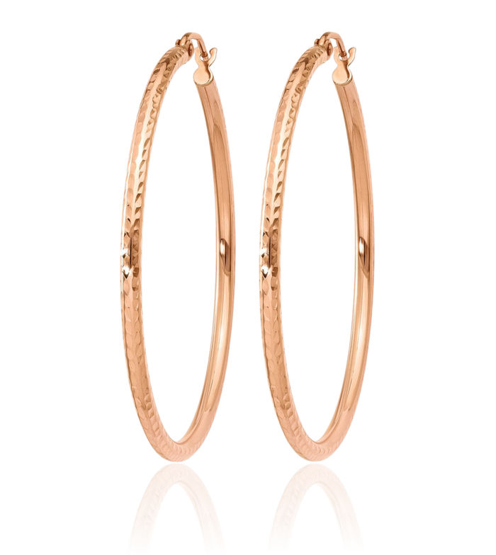 14K Solid Rose Pink Gold Tube Round Large Hoop Earrings