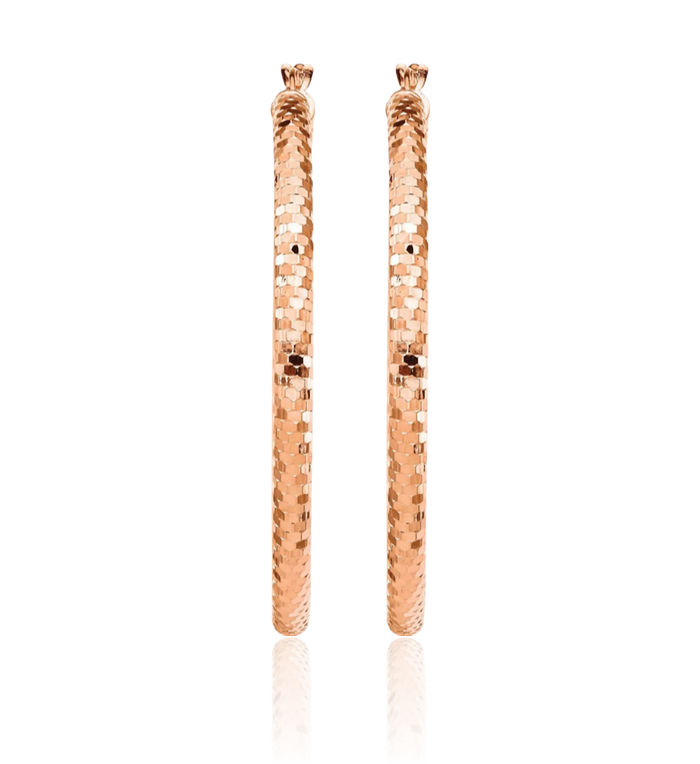 14K Solid Rose Pink Gold Round Large Hoop Earrings