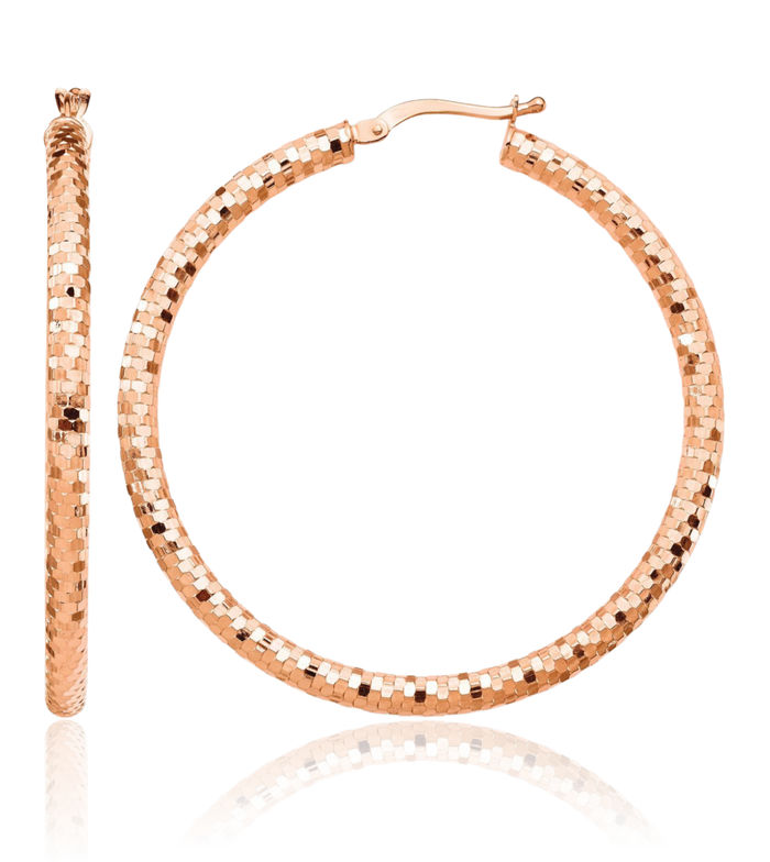 14K Solid Rose Pink Gold Round Large Hoop Earrings