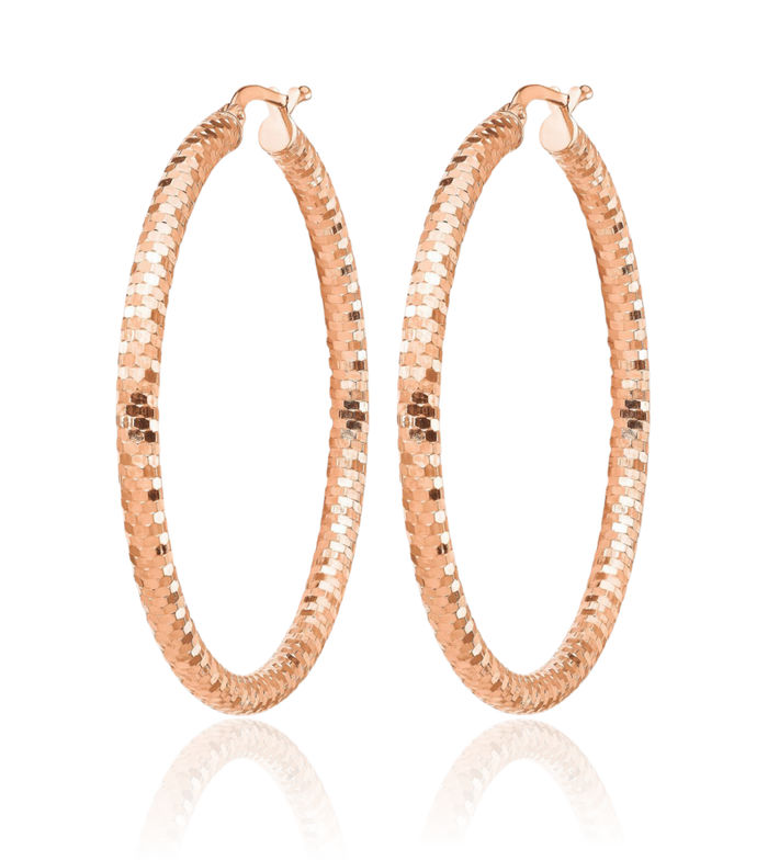 14K Solid Rose Pink Gold Round Large Hoop Earrings