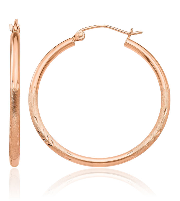 14K Solid Rose Pink Gold Round Medium Hoop Earrings