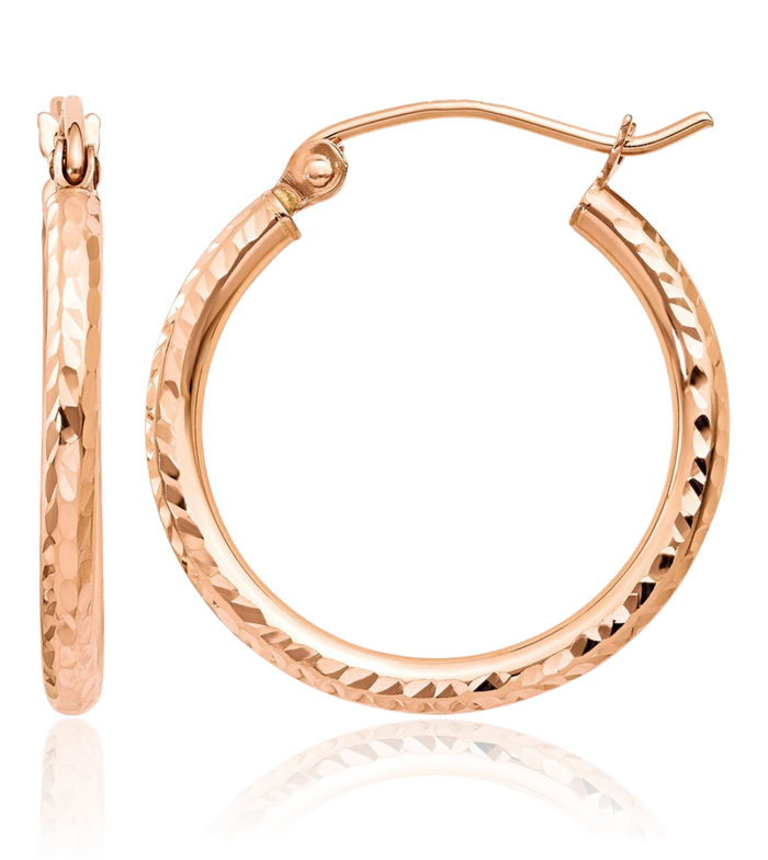 14K Solid Rose Pink Gold Round Medium Hoop Earrings