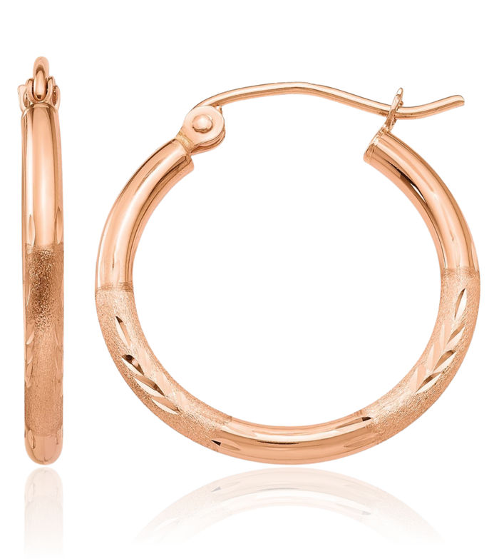 14K Solid Rose Pink Gold Round Medium Hoop Earrings