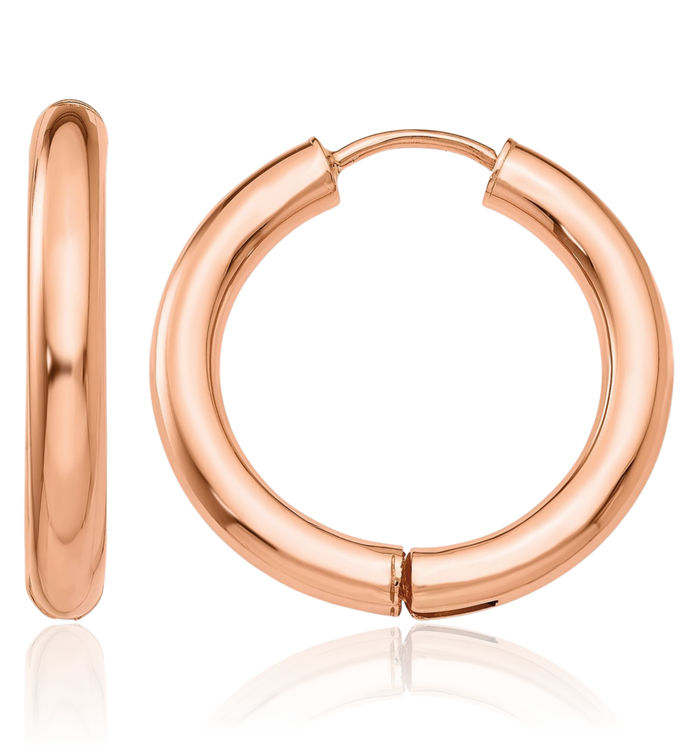 14K Solid Rose Pink Gold Round Medium Hoop Earrings