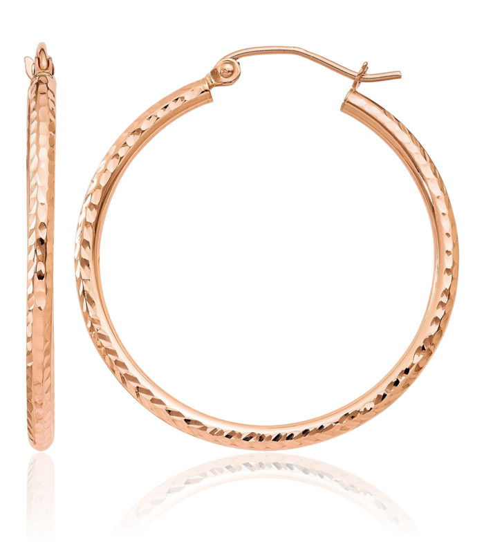 14K Solid Rose Pink Gold Round Medium Hoop Earrings