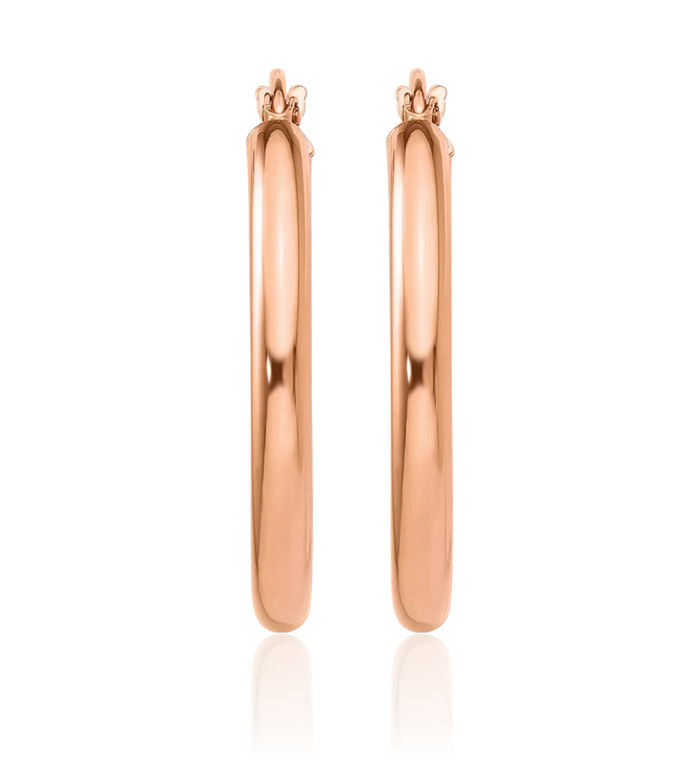 14K Solid Rose Pink Gold Round Medium Hoop Earrings