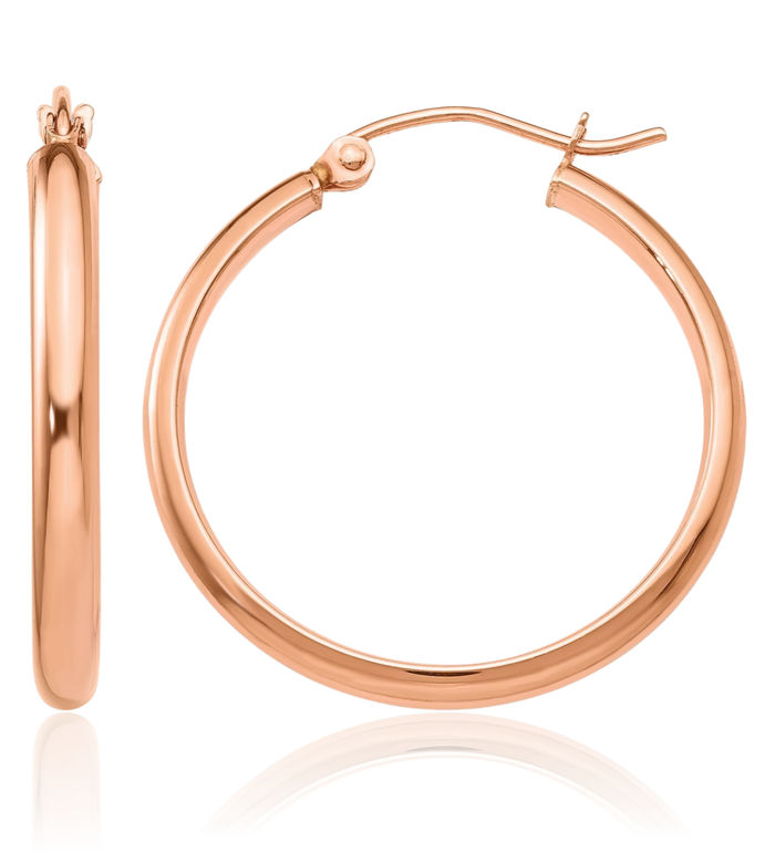 14K Solid Rose Pink Gold Round Medium Hoop Earrings