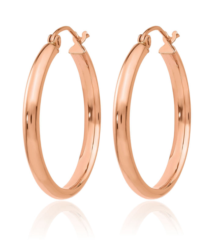 14K Solid Rose Pink Gold Round Medium Hoop Earrings