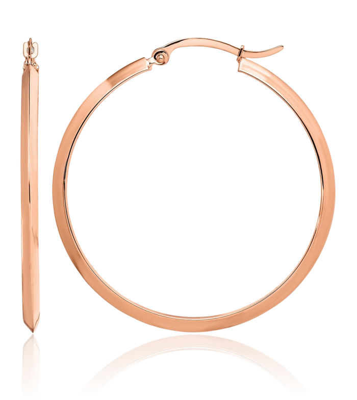 14K Solid Rose Pink Gold Round Medium Hoop Earrings