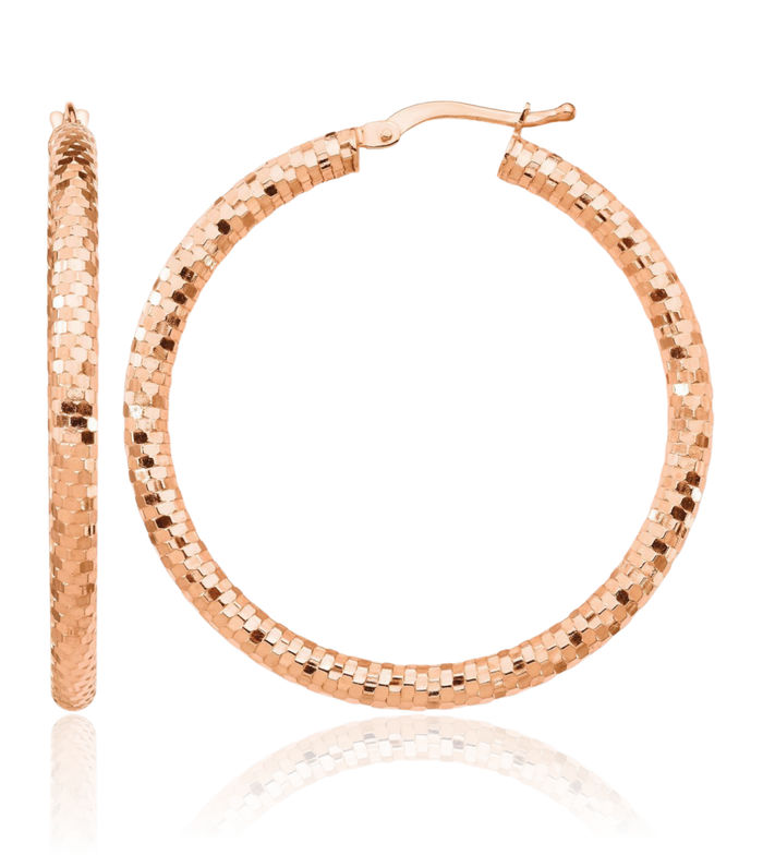 14K Solid Rose Pink Gold Round Medium Hoop Earrings