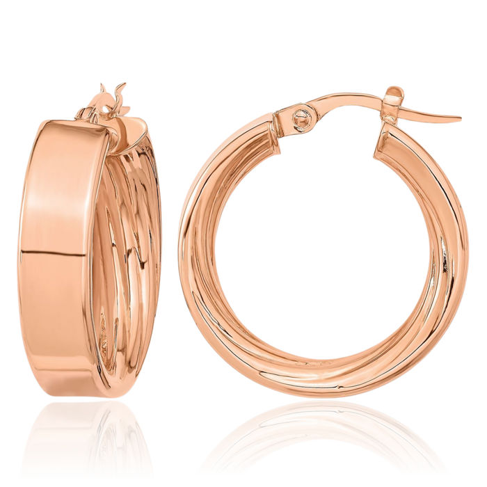 14K Solid Rose Pink Gold Round Medium Hoop Earrings