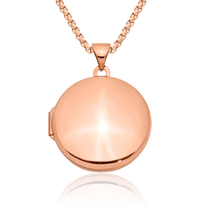 14K Solid Rose Pink Gold Round Personalized Photo Locket Necklace Picture Pendant Charm