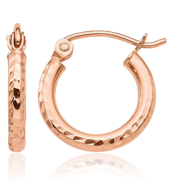 14K Solid Rose Pink Gold Round Small Hoop Earrings