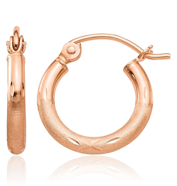 14K Solid Rose Pink Gold Round Small Hoop Earrings