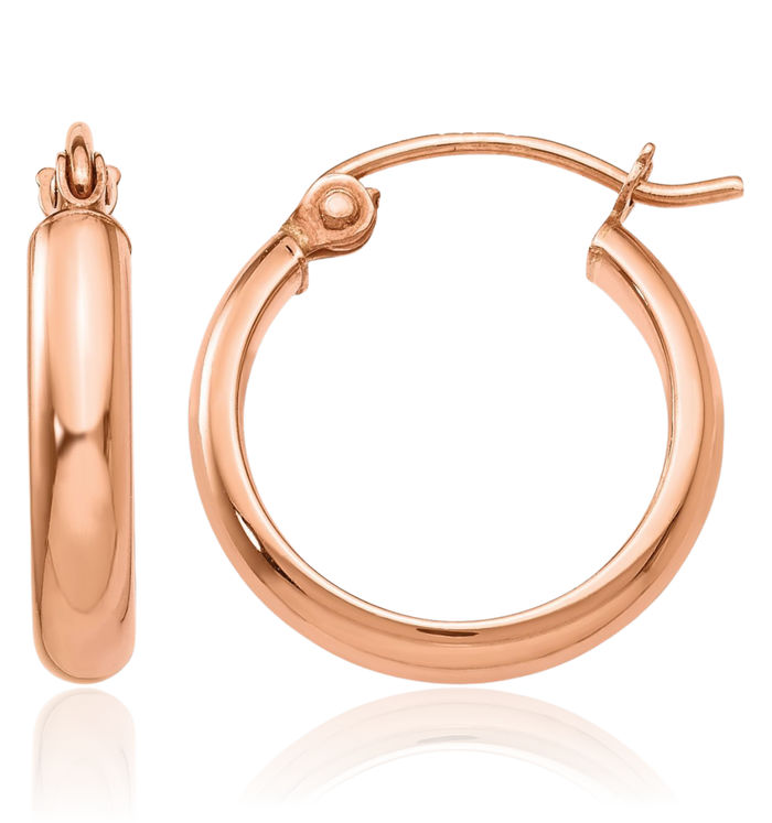 14K Solid Rose Pink Gold Round Small Hoop Earrings