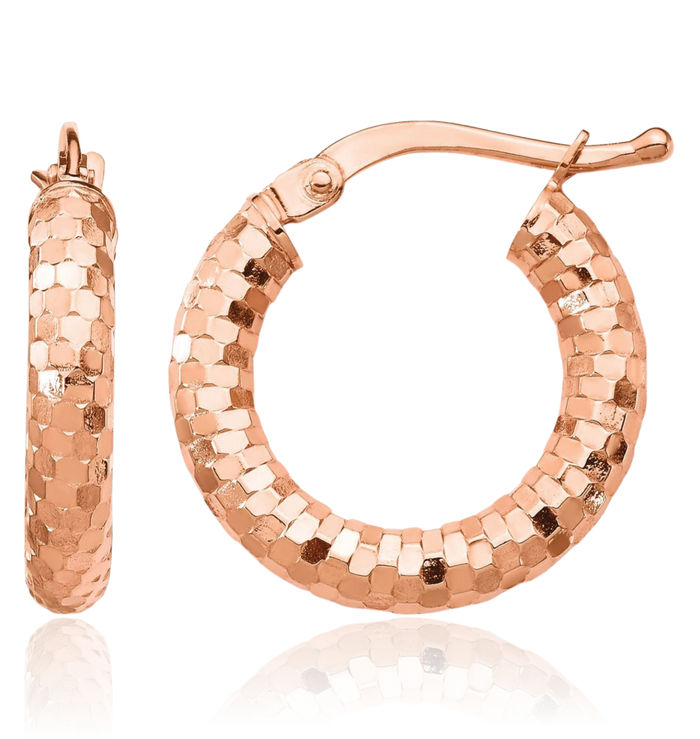 14K Solid Rose Pink Gold Round Small Hoop Earrings