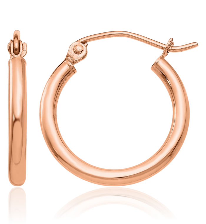 14K Solid Rose Pink Gold Tube Round Small Hoop Earrings