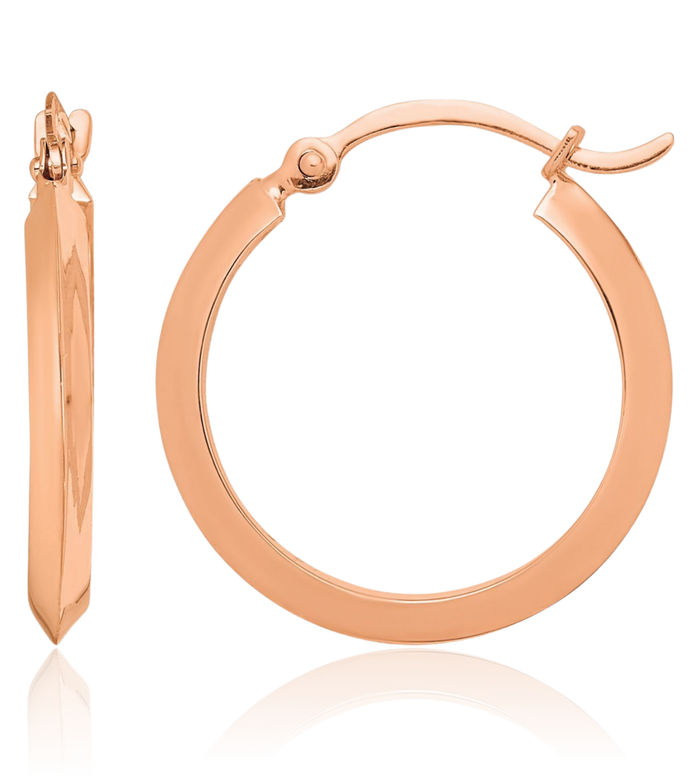 14K Solid Rose Pink Gold Round Small Hoop Earrings