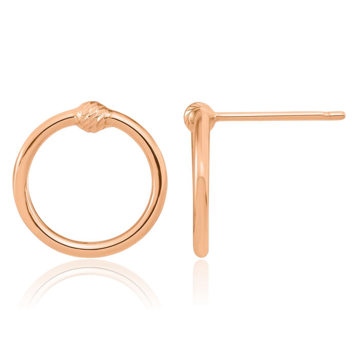 14K Solid Rose Pink Gold Circle Round Stud Earrings