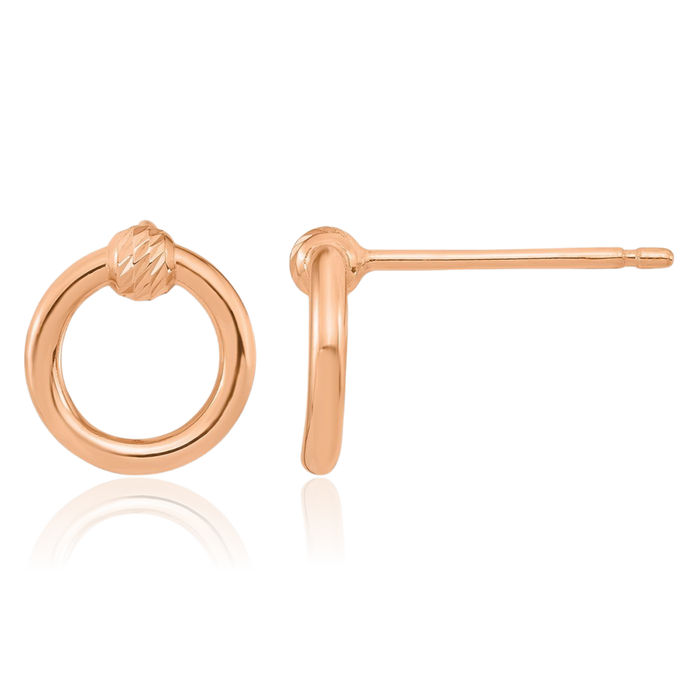 14K Solid Rose Pink Gold Circle Round Stud Earrings