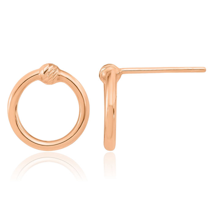 14K Solid Rose Pink Gold Circle Round Stud Earrings