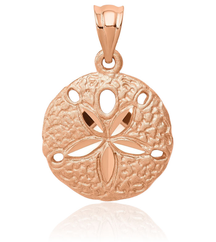 14K Solid Rose Pink Gold Sand Dollar Sea Star Starfish Necklace Chain Pendant Charm