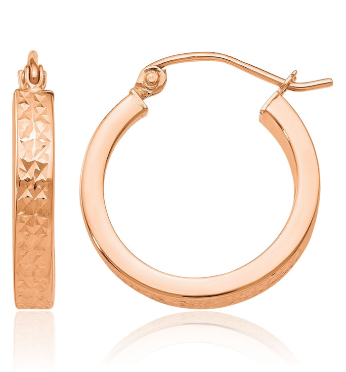 14K Solid Rose Pink Gold Small Hoop Earrings