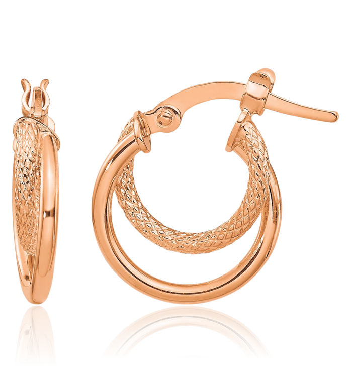 14K Solid Rose Pink Gold Small Hoop Earrings