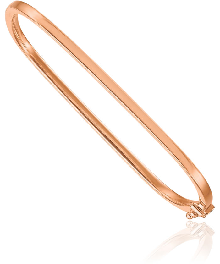 14K Solid Rose Pink Gold Square 2.7mm Bangle Bracelet