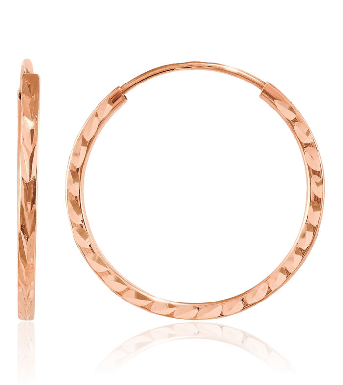 14K Solid Rose Pink Gold Square Tube Endless Round Hoop Earrings