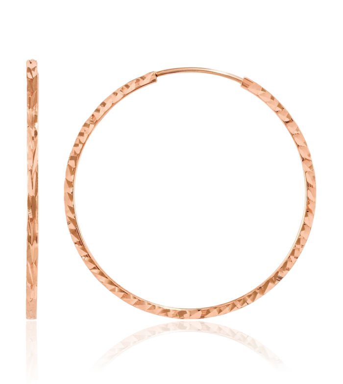 14K Solid Rose Pink Gold Square Tube Endless Round Medium Hoop Earrings