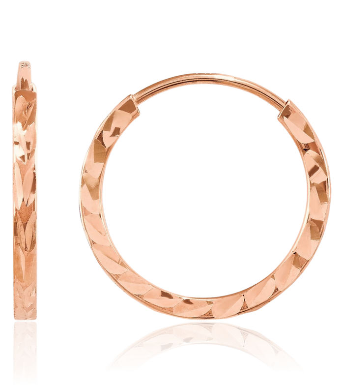 14K Solid Rose Pink Gold Square Tube Endless Round Small Hoop Earrings