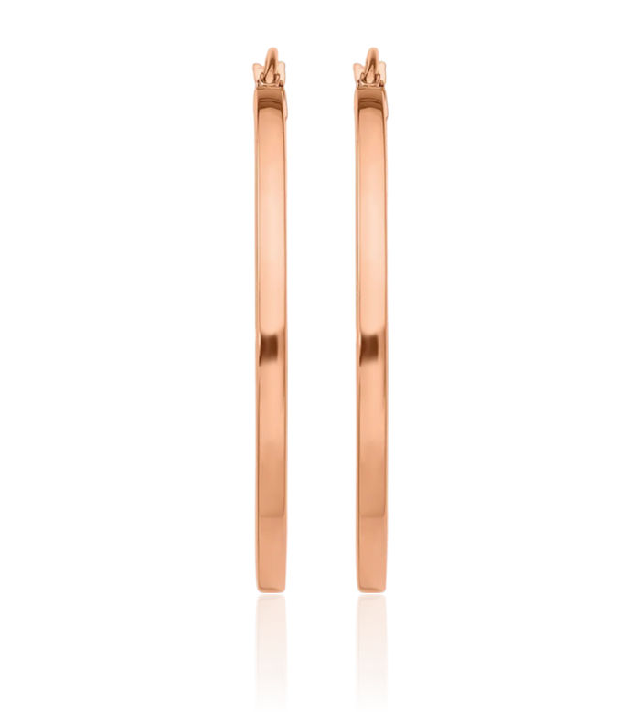 14K Solid Rose Pink Gold Square Tube Round Medium Hoop Earrings