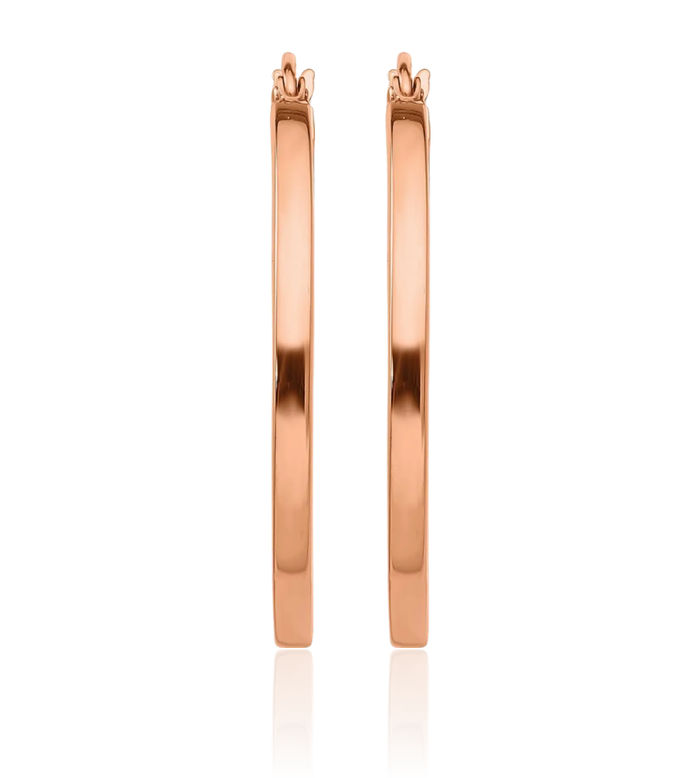 14K Solid Rose Pink Gold Square Tube Round Medium Hoop Earrings