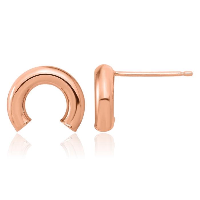 14K Solid Rose Pink Gold Tube Stud Earrings