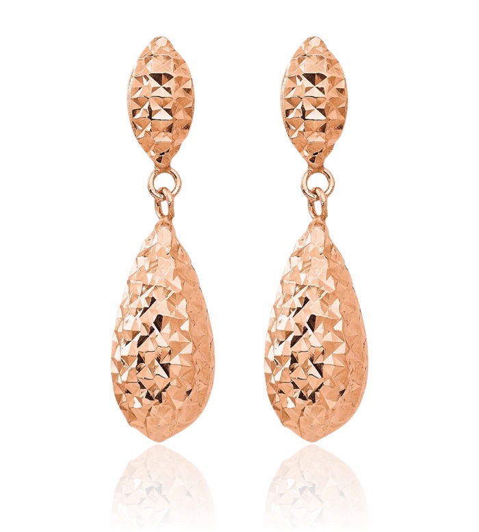 14K Solid Rose Pink Gold Teardrop Drop Dangle Earrings