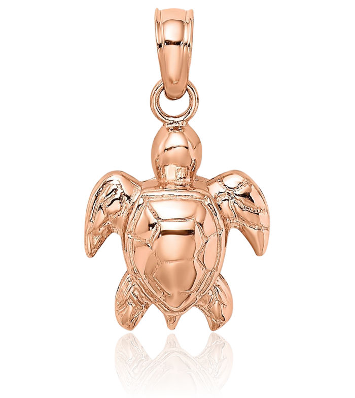 14K Solid Rose Pink Gold Sea Turtle Necklace Chain Pendant Charm