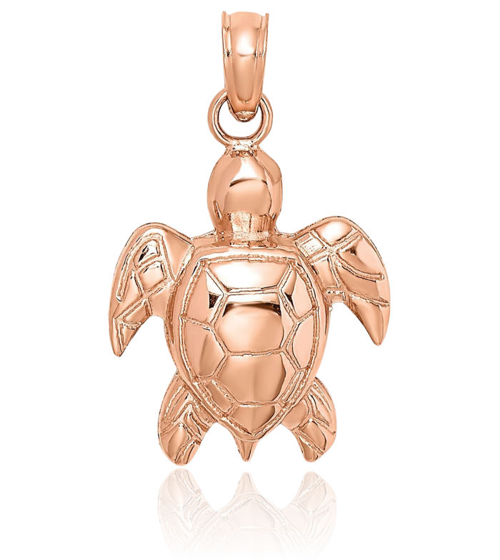 14K Solid Rose Pink Gold Sea Turtle Necklace Chain Pendant Charm