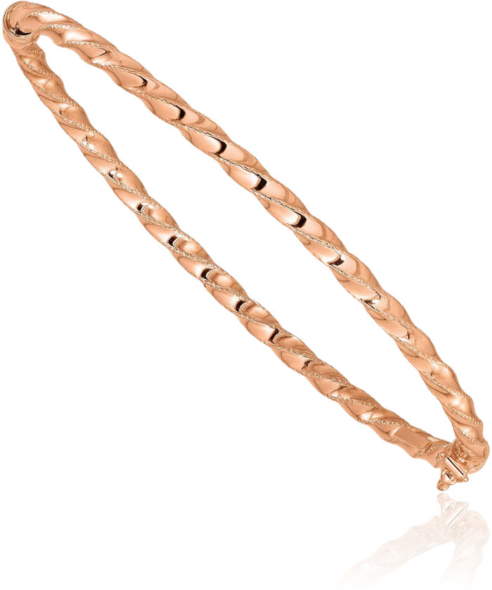 14K Solid Rose Pink Gold Twisted 3.20mm Bangle Bracelet