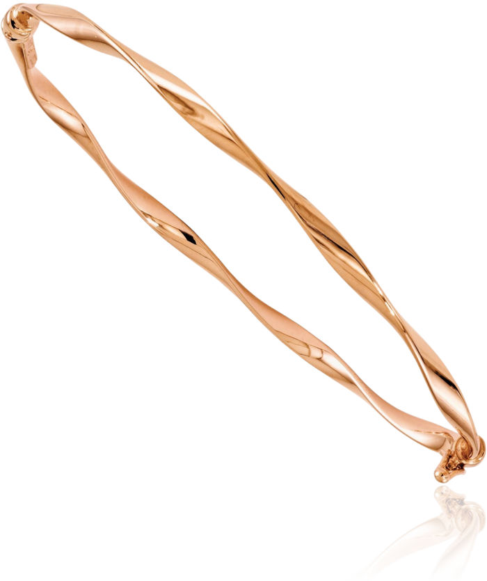 14K Solid Rose Pink Gold Twisted Bangle Bracelet