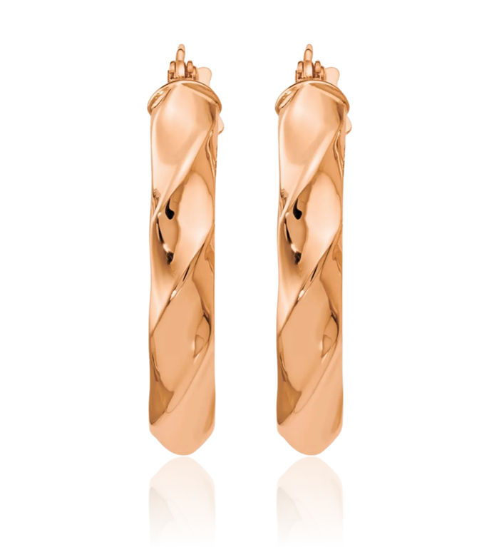 14K Solid Rose Pink Gold Twisted Oval Medium Hoop Earrings