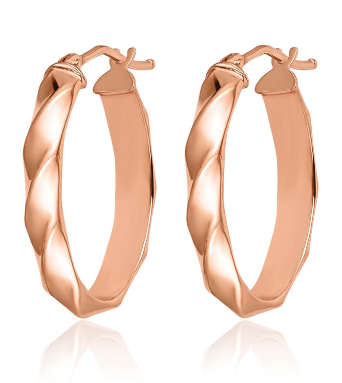 14K Solid Rose Pink Gold Twisted Oval Medium Hoop Earrings