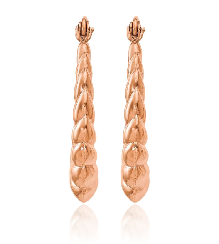 14K Solid Rose Pink Gold Twisted Oval Medium Hoop Earrings