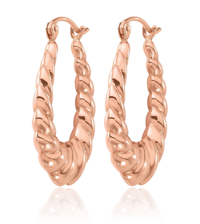 14K Solid Rose Pink Gold Twisted Oval Medium Hoop Earrings