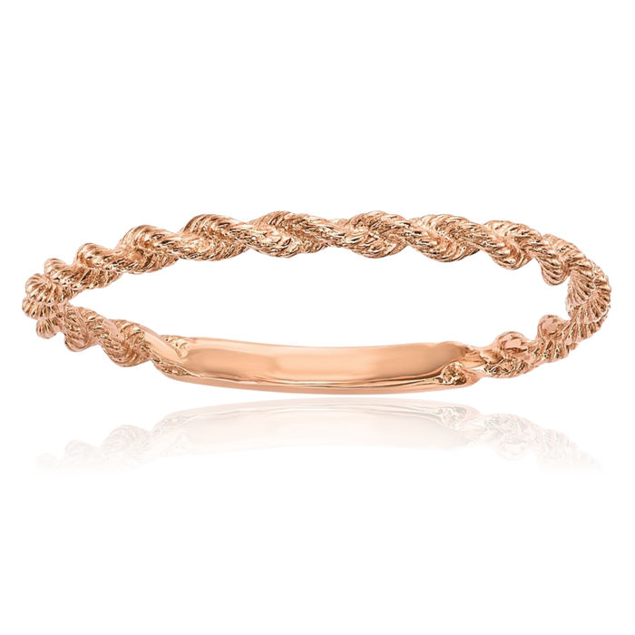 14K Solid Rose Pink Gold Twisted Rope Woven Crisscross Band Statement Stacking Ring