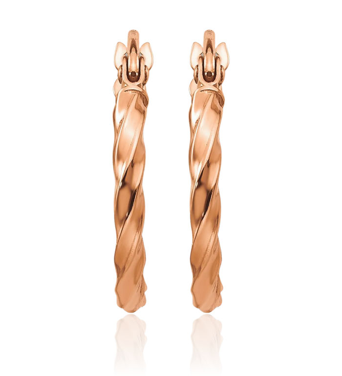 14K Solid Rose Pink Gold Twisted Round Small Hoop Earrings